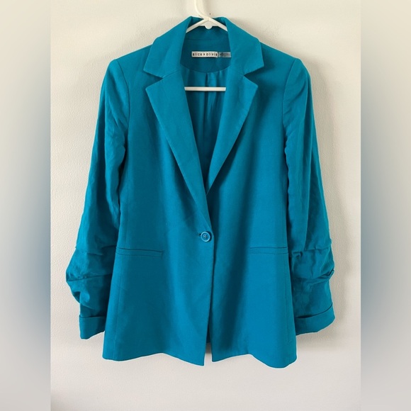 Alice + Olivia Notch Collar Blue Tailored Blazer Jacket - Picture 3 of 11